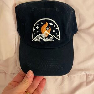 Tour Bus Deadhead Navy Baseball Cap with Orange Flame Mountain Embroidery